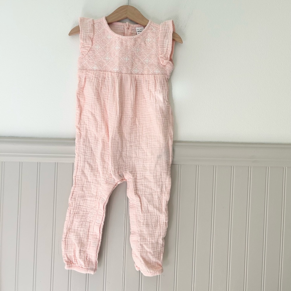 Carter's 24 Months Light Pink Cotton Gauze Flutter Sleeve Romper